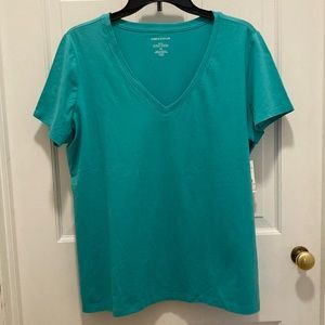 (NWT) 2/$10 Lord & Taylor V Neck Short Sleeve Tee Shirt Size 1X Turquoise